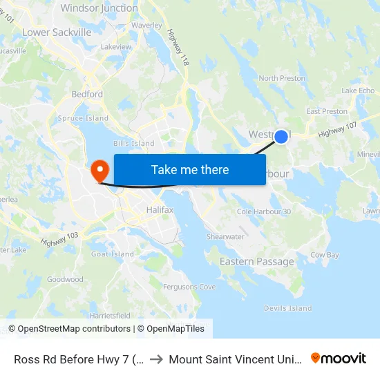Ross Rd Before Hwy 7 (8766) to Mount Saint Vincent University map