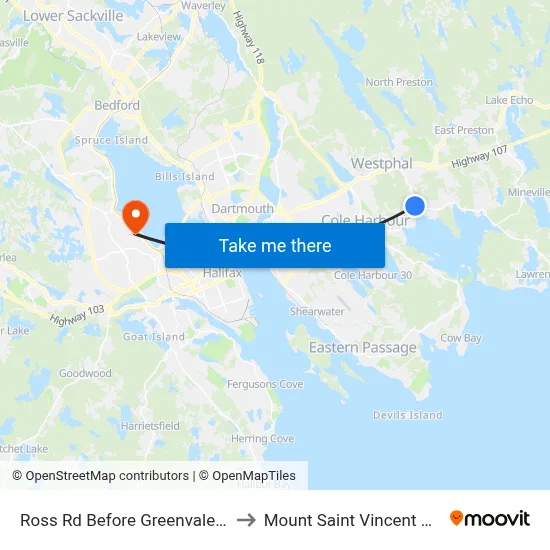 Ross Rd Before Greenvale Cr (8761) to Mount Saint Vincent University map