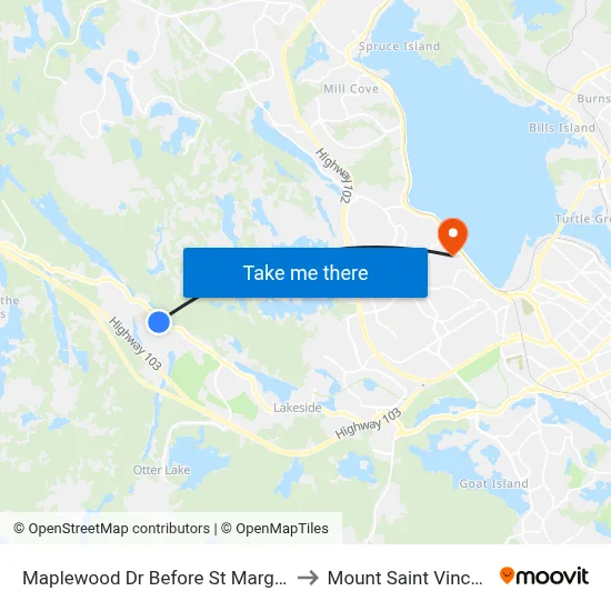 Maplewood Dr Before St Margarets Bay Rd (7180) to Mount Saint Vincent University map