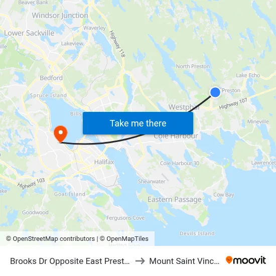 Brooks Dr Opposite East Preston Rec Centre (8769) to Mount Saint Vincent University map