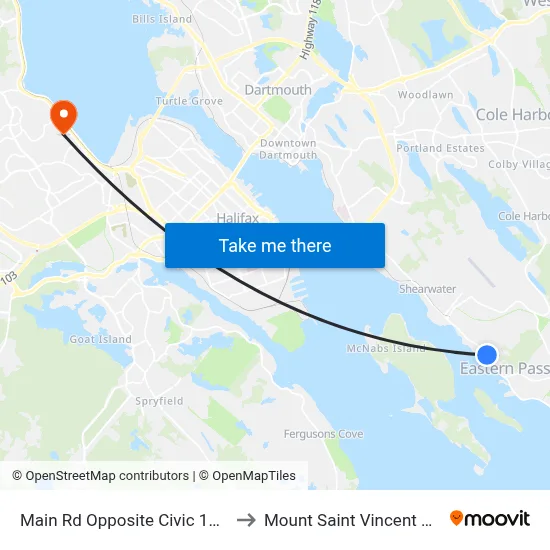 Main Rd Opposite Civic 1341 (8015) to Mount Saint Vincent University map