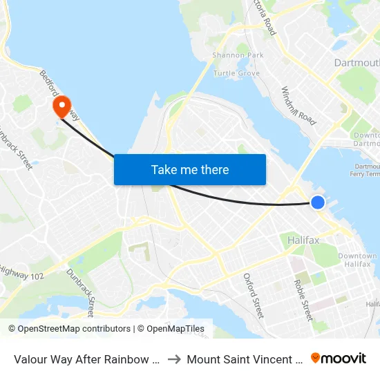 Valour Way After Rainbow Gate (6573) to Mount Saint Vincent University map