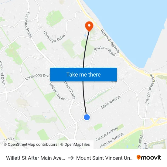 Willett St After Main Ave (8493) to Mount Saint Vincent University map