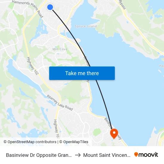 Basinview Dr Opposite Granville Rd (6141) to Mount Saint Vincent University map