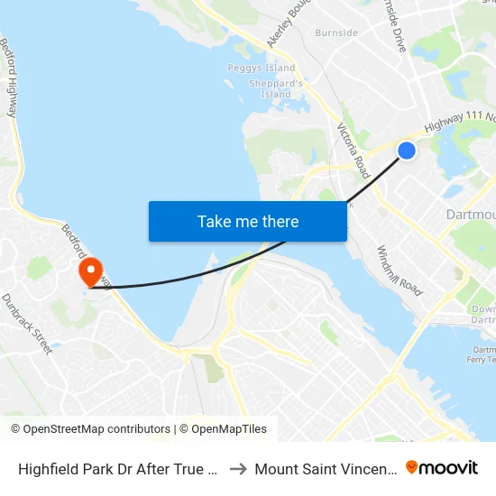 Highfield Park Dr After True North Cr (6927) to Mount Saint Vincent University map