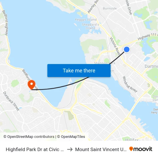 Highfield Park Dr at Civic 60 (6920) to Mount Saint Vincent University map