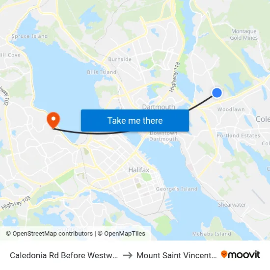 Caledonia Rd Before Westwood Dr (6360) to Mount Saint Vincent University map