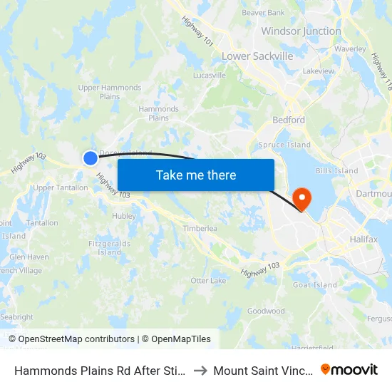 Hammonds Plains Rd After Stillwater Lake Dr (6815) to Mount Saint Vincent University map