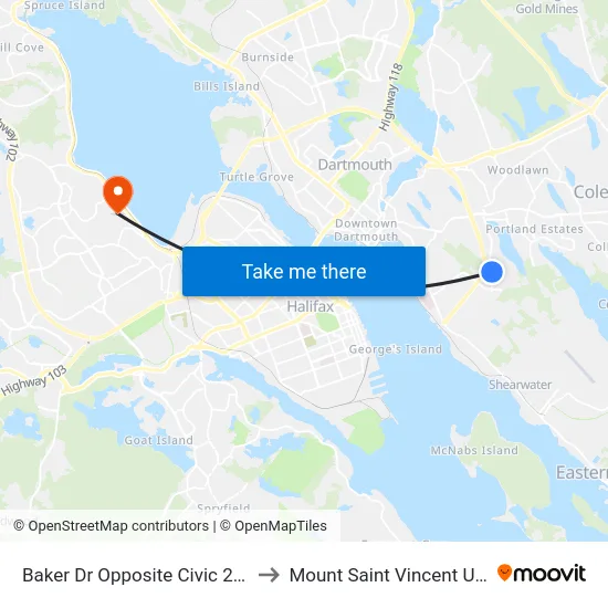 Baker Dr Opposite Civic 220 (8848) to Mount Saint Vincent University map