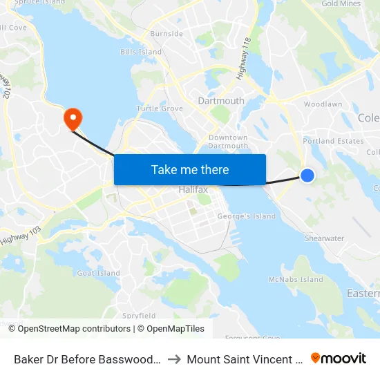Baker Dr Before Basswood Run (8847) to Mount Saint Vincent University map