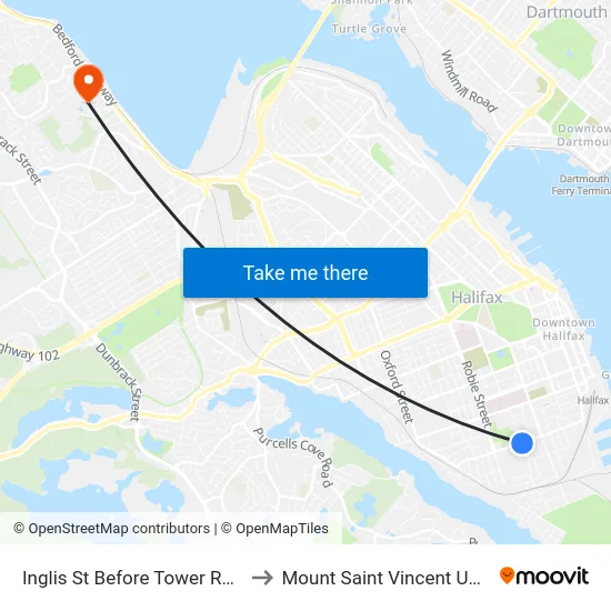 Inglis St Before Tower Rd (6969) to Mount Saint Vincent University map