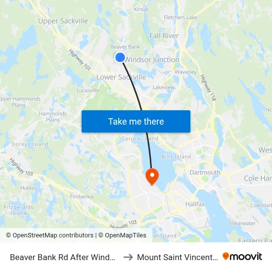 Beaver Bank Rd After Windgate Dr (8711) to Mount Saint Vincent University map