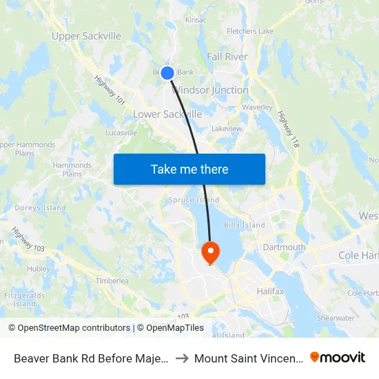Beaver Bank Rd Before Majestic Ave (8714) to Mount Saint Vincent University map