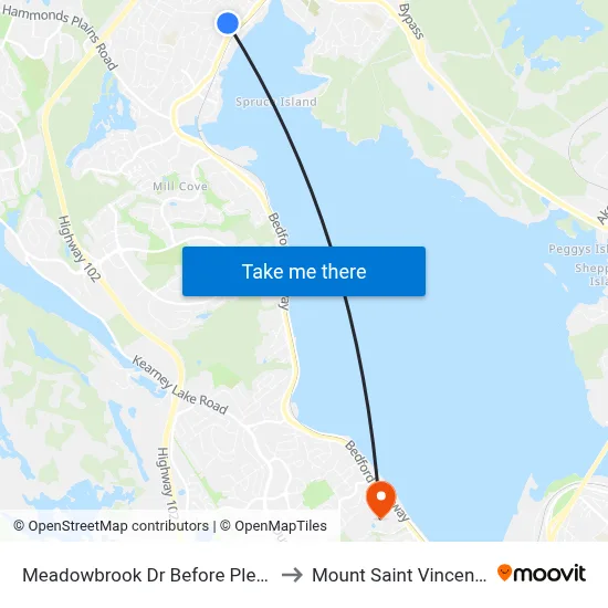 Meadowbrook Dr Before Pleasant St (7193) to Mount Saint Vincent University map