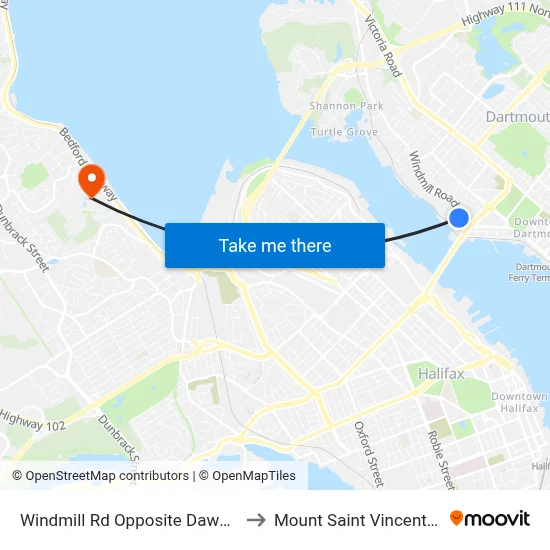 Windmill Rd Opposite Dawson St (8538) to Mount Saint Vincent University map