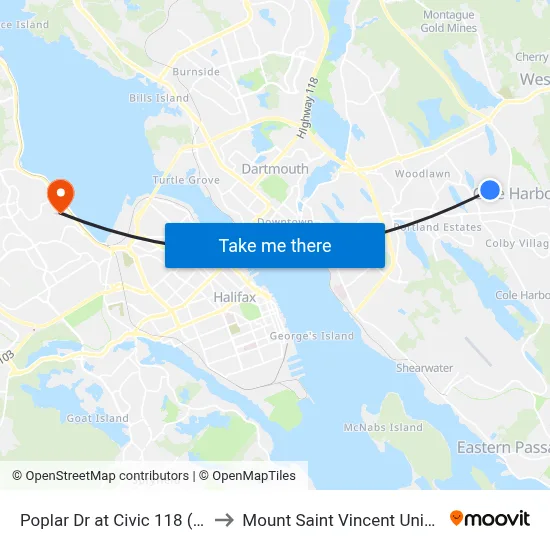 Poplar Dr at Civic 118 (8024) to Mount Saint Vincent University map
