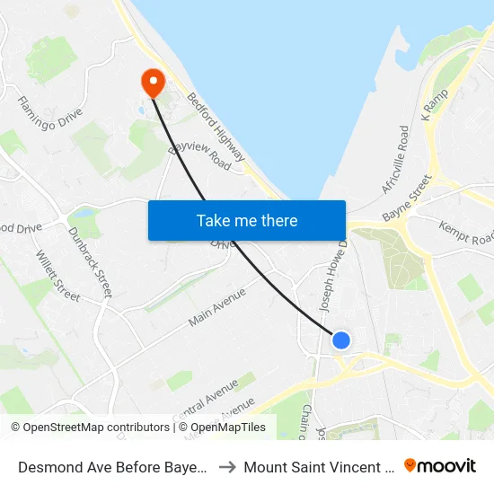 Desmond Ave Before Bayers Rd (6564) to Mount Saint Vincent University map