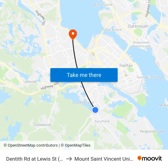 Dentith Rd at Lewis St (6561) to Mount Saint Vincent University map