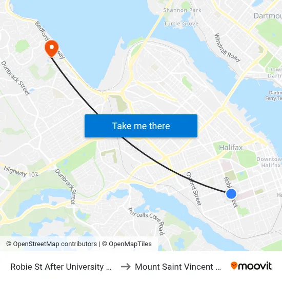 Robie St After University Ave (8187) to Mount Saint Vincent University map