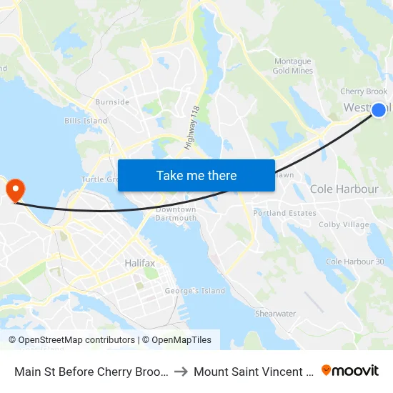 Main St Before Cherry Brook Rd (6943) to Mount Saint Vincent University map