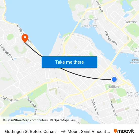 Gottingen St Before Cunard St (6779) to Mount Saint Vincent University map