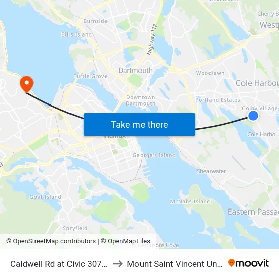 Caldwell Rd at Civic 307 (6352) to Mount Saint Vincent University map