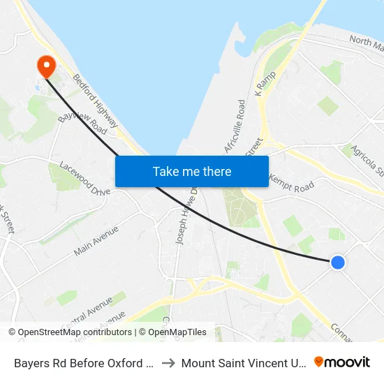 Bayers Rd Before Oxford St (6196) to Mount Saint Vincent University map