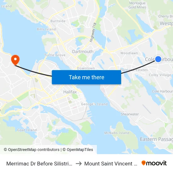 Merrimac Dr Before Silistria Dr (7202) to Mount Saint Vincent University map