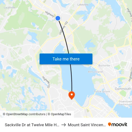 Sackville Dr at Twelve Mile House Ln (7333) to Mount Saint Vincent University map