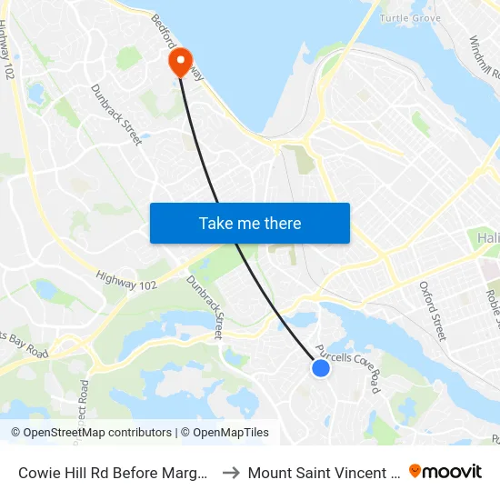 Cowie Hill Rd Before Margate Dr (6514) to Mount Saint Vincent University map