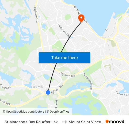 St Margarets Bay Rd After Lakelands Blvd (6160) to Mount Saint Vincent University map