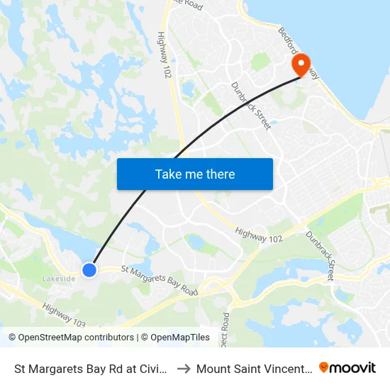 St Margarets Bay Rd at Civic 1445 (6163) to Mount Saint Vincent University map