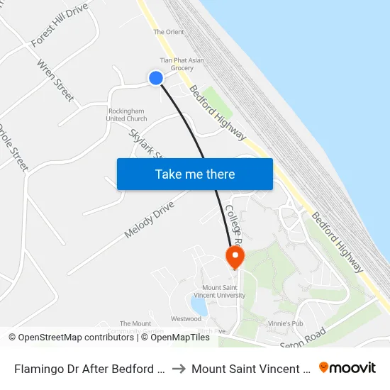 Flamingo Dr After Bedford Hwy (6697) to Mount Saint Vincent University map