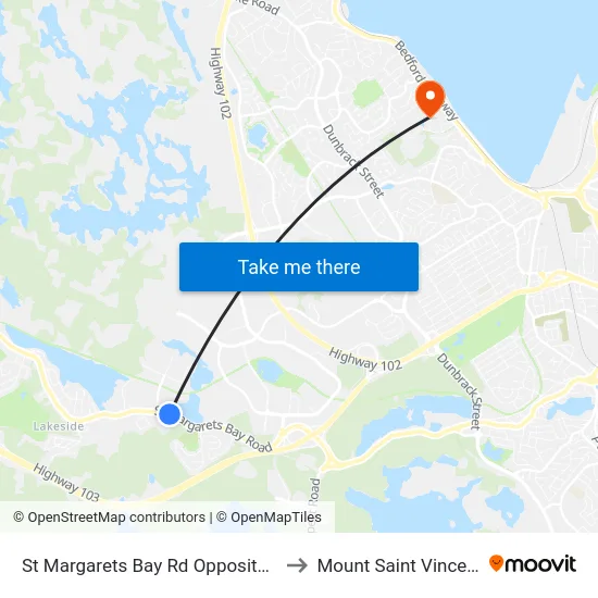 St Margarets Bay Rd Opposite Civic 1264 (6184) to Mount Saint Vincent University map
