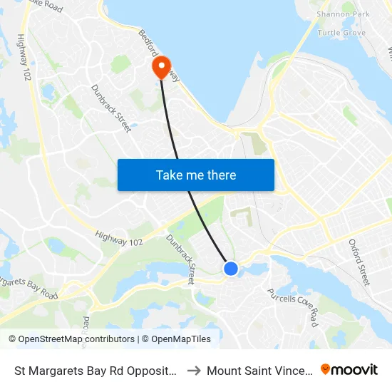St Margarets Bay Rd Opposite Bakers Dr (6183) to Mount Saint Vincent University map