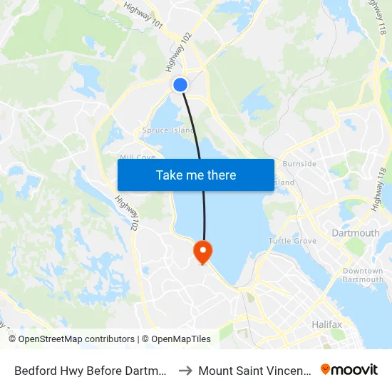 Bedford Hwy Before Dartmouth Rd (6236) to Mount Saint Vincent University map