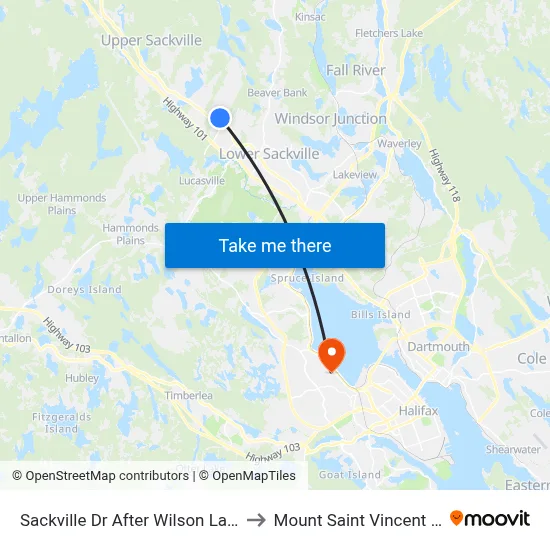 Sackville Dr After Wilson Lake Dr  (7302) to Mount Saint Vincent University map