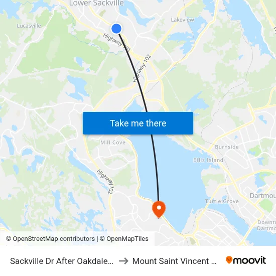 Sackville Dr After Oakdale Dr (7304) to Mount Saint Vincent University map