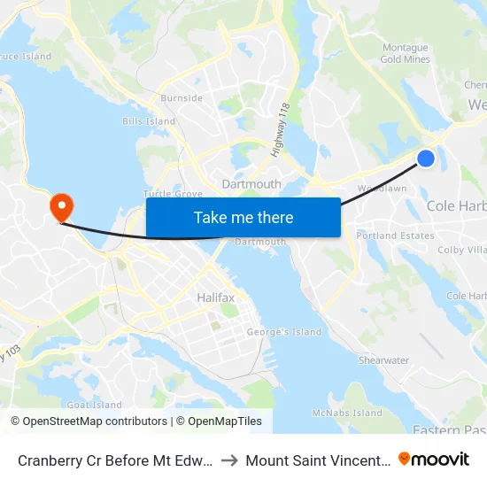 Cranberry Cr Before Mt Edward Rd (8868) to Mount Saint Vincent University map