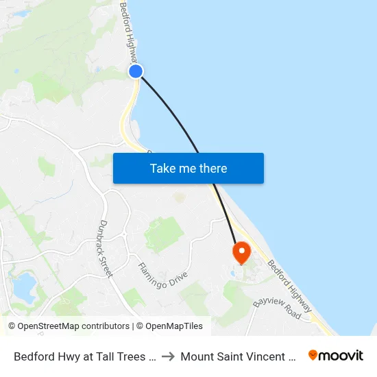 Bedford Hwy at Tall Trees Ln (6242) to Mount Saint Vincent University map