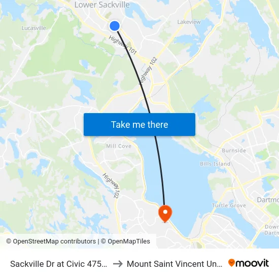 Sackville Dr at Civic 475 (7312) to Mount Saint Vincent University map