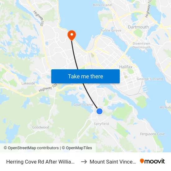 Herring Cove Rd After Williams Lake Rd (6905) to Mount Saint Vincent University map