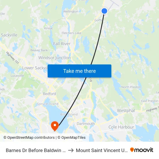Barnes Dr Before Baldwin Dr (9012) to Mount Saint Vincent University map