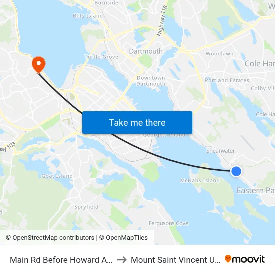 Main Rd Before Howard Ave (7491) to Mount Saint Vincent University map