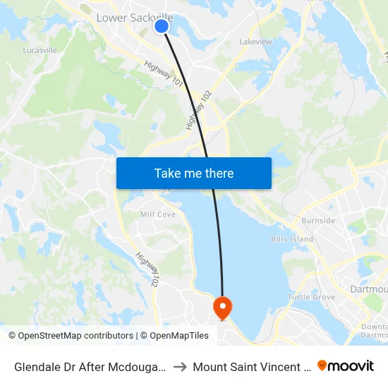 Glendale Dr After Mcdougall Ave (6740) to Mount Saint Vincent University map