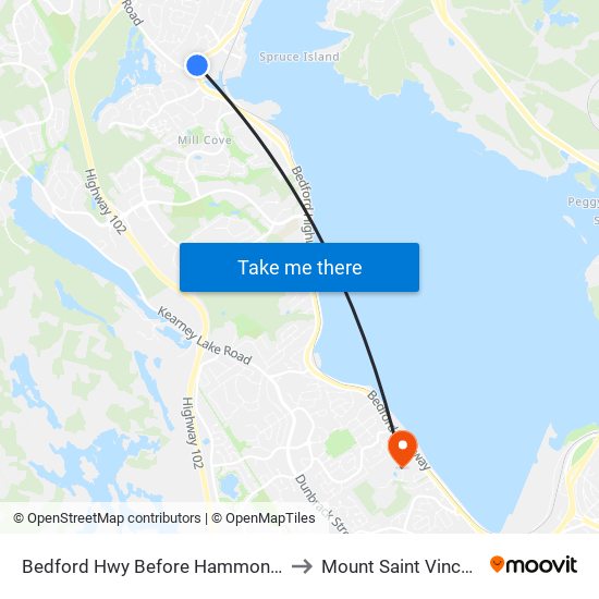 Bedford Hwy Before Hammonds Plains Rd (6255) to Mount Saint Vincent University map