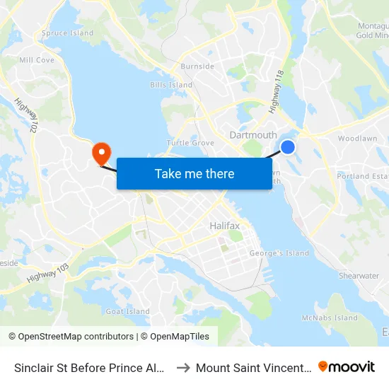 Sinclair St Before Prince Albert Rd (8067) to Mount Saint Vincent University map