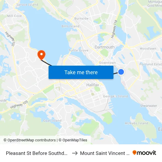Pleasant St Before Southdale St (7485) to Mount Saint Vincent University map