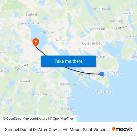 Samuel Danial Dr After Cow Bay Rd (8669) to Mount Saint Vincent University map