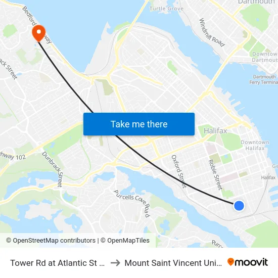 Tower Rd at Atlantic St (8403) to Mount Saint Vincent University map